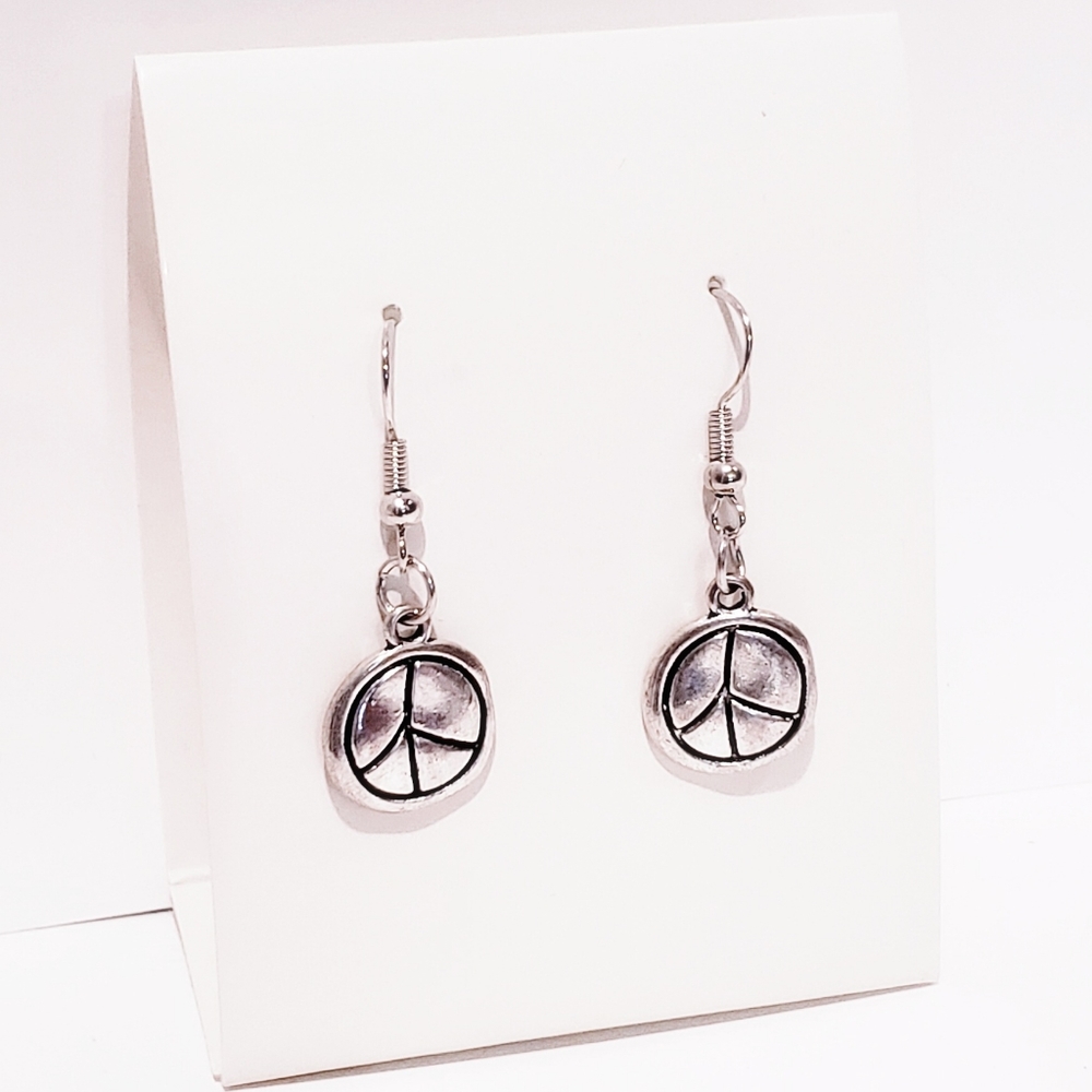N. Silver Peace French Hook Earrings